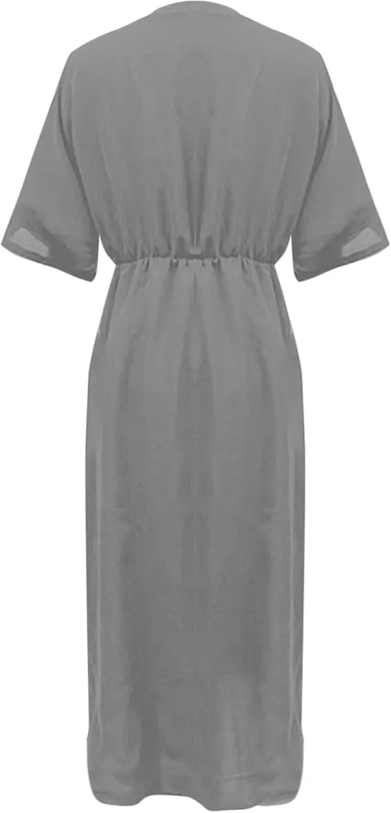 Women's Solid Color High Waist Slit Dress Holiday Beach Split Maxi Dresses Swimsuit Cover Up Flowy Midi Dress