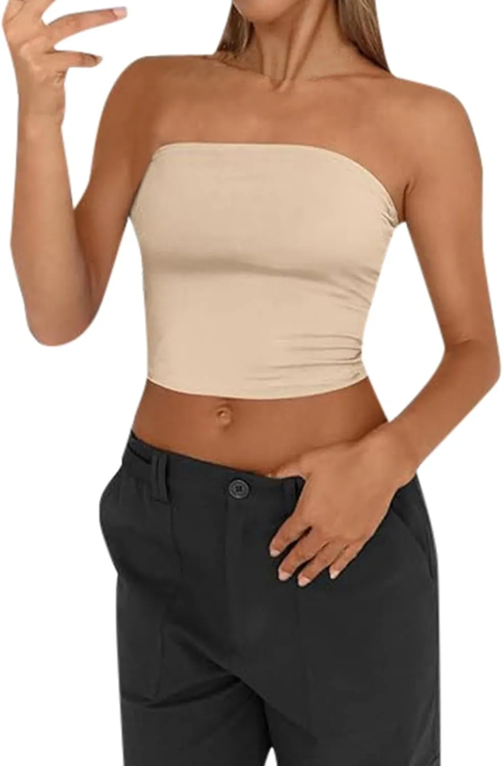 Womens Strapless Tube Tops Sexy Backless Sleeveless Bandeau Shirts Going Out Crop Top Summer Outfits 2025