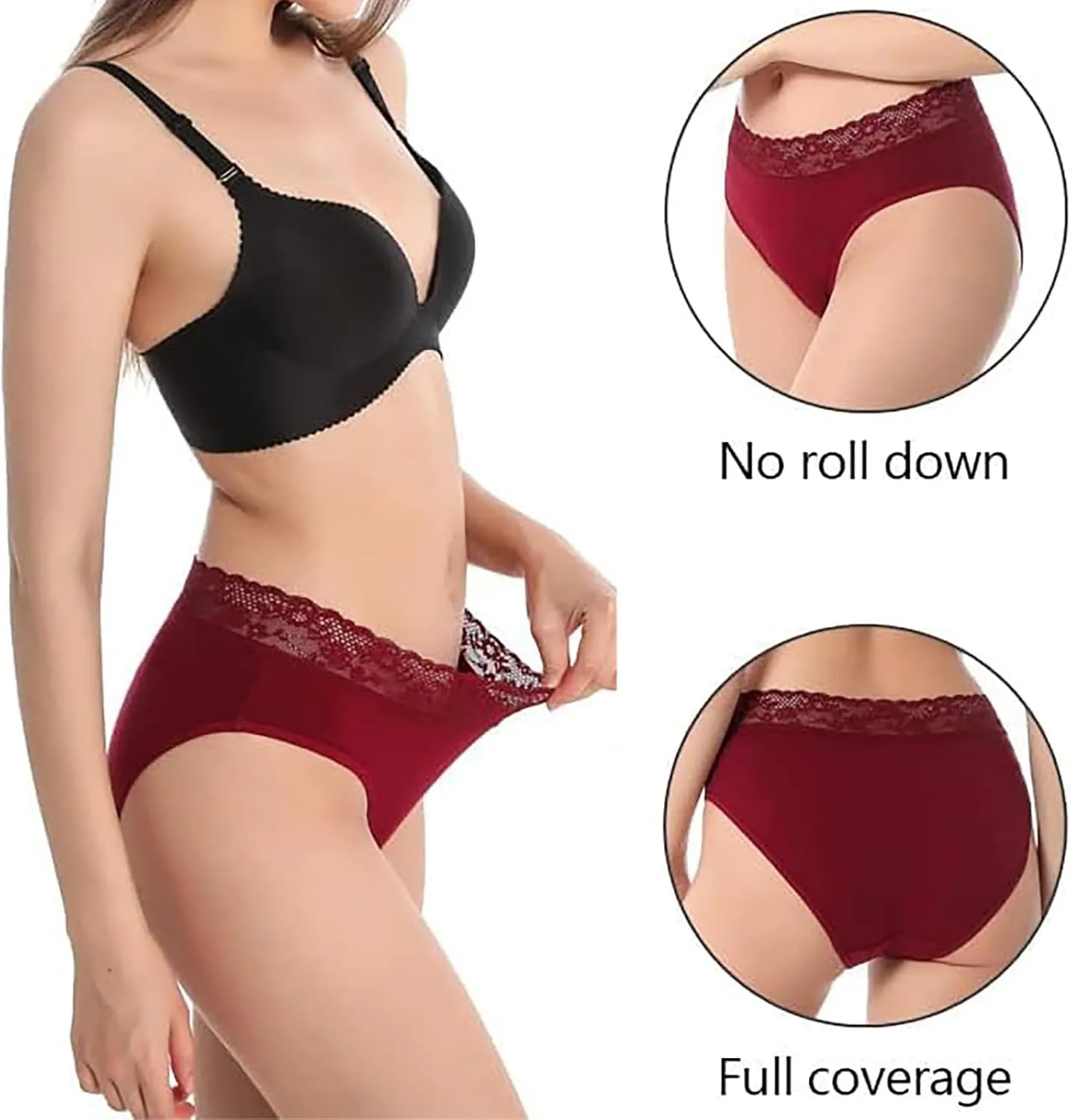 Women's Triangle Pants Lace Panties High Waist Underwear, Soft Comfy Seamless Pure Cotton Sexy Sports Briefs