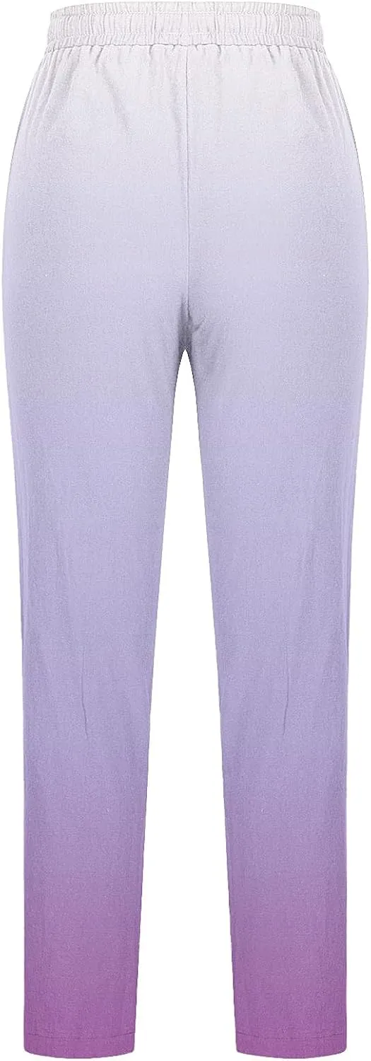 Women's Trousers Gradient Color Casual Comfy Pants Straight Leg Elastic Waist Comfy Pants Stylish Lounge Pants