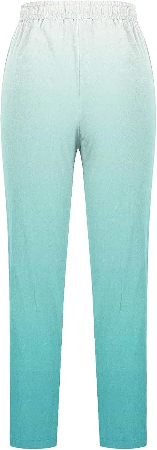 Women's Trousers Gradient Color Casual Comfy Pants Straight Leg Elastic Waist Comfy Pants Stylish Lounge Pants