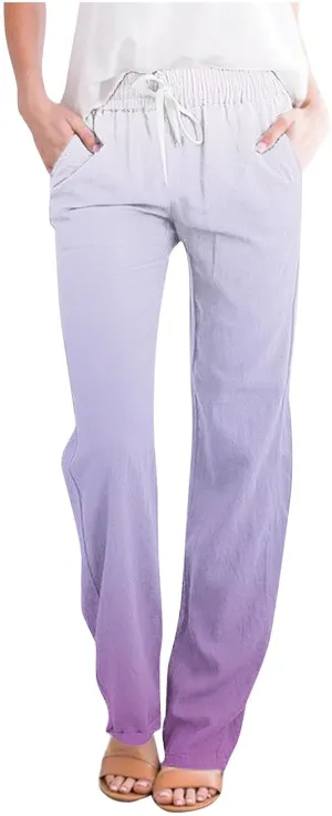 Women's Trousers Gradient Color Casual Comfy Pants Straight Leg Elastic Waist Comfy Pants Stylish Lounge Pants
