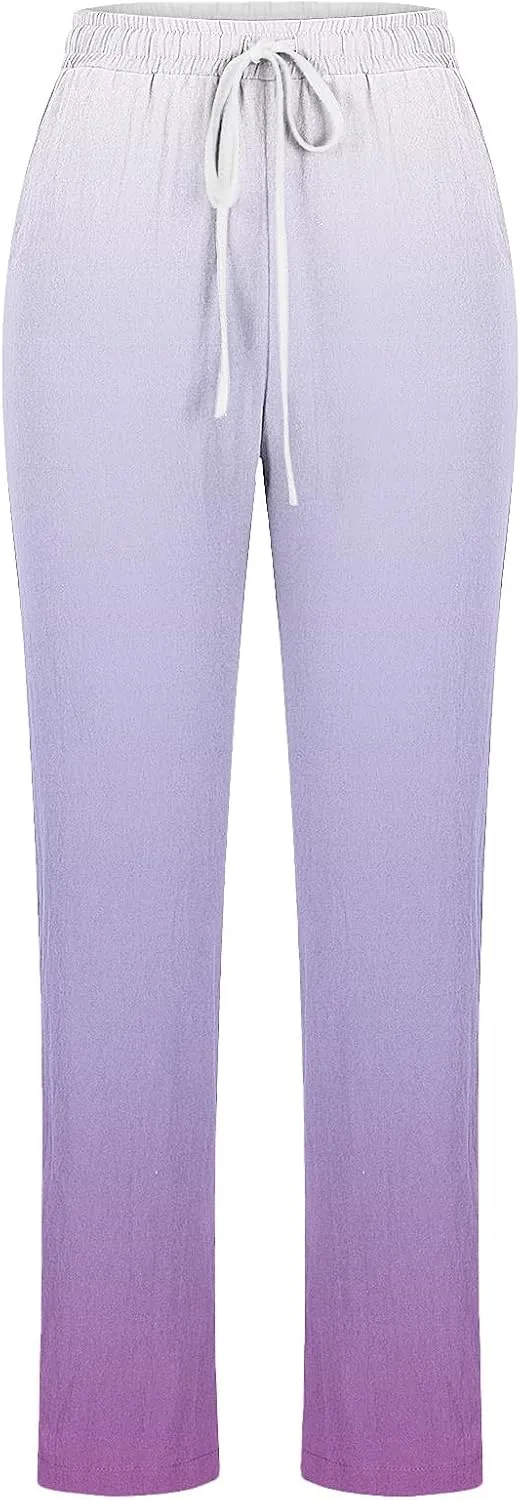 Women's Trousers Gradient Color Casual Comfy Pants Straight Leg Elastic Waist Comfy Pants Stylish Lounge Pants