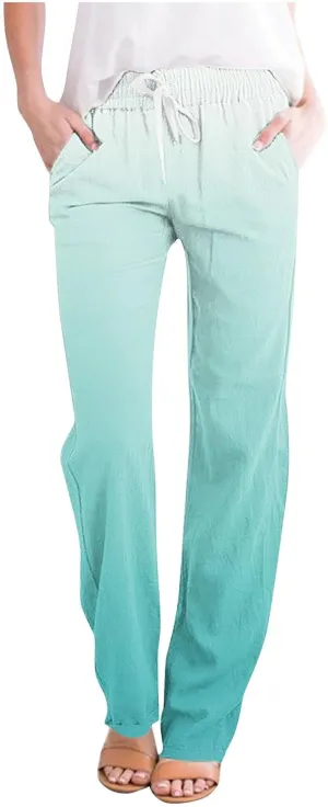 Women's Trousers Gradient Color Casual Comfy Pants Straight Leg Elastic Waist Comfy Pants Stylish Lounge Pants