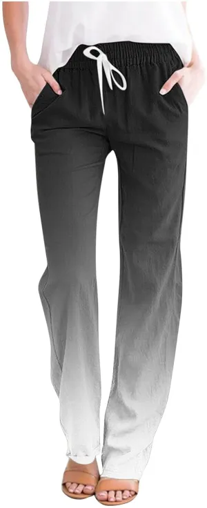 Women's Trousers Gradient Color Casual Comfy Pants Straight Leg Elastic Waist Comfy Pants Stylish Lounge Pants