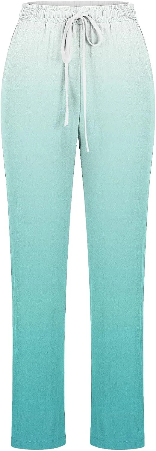 Women's Trousers Gradient Color Casual Comfy Pants Straight Leg Elastic Waist Comfy Pants Stylish Lounge Pants