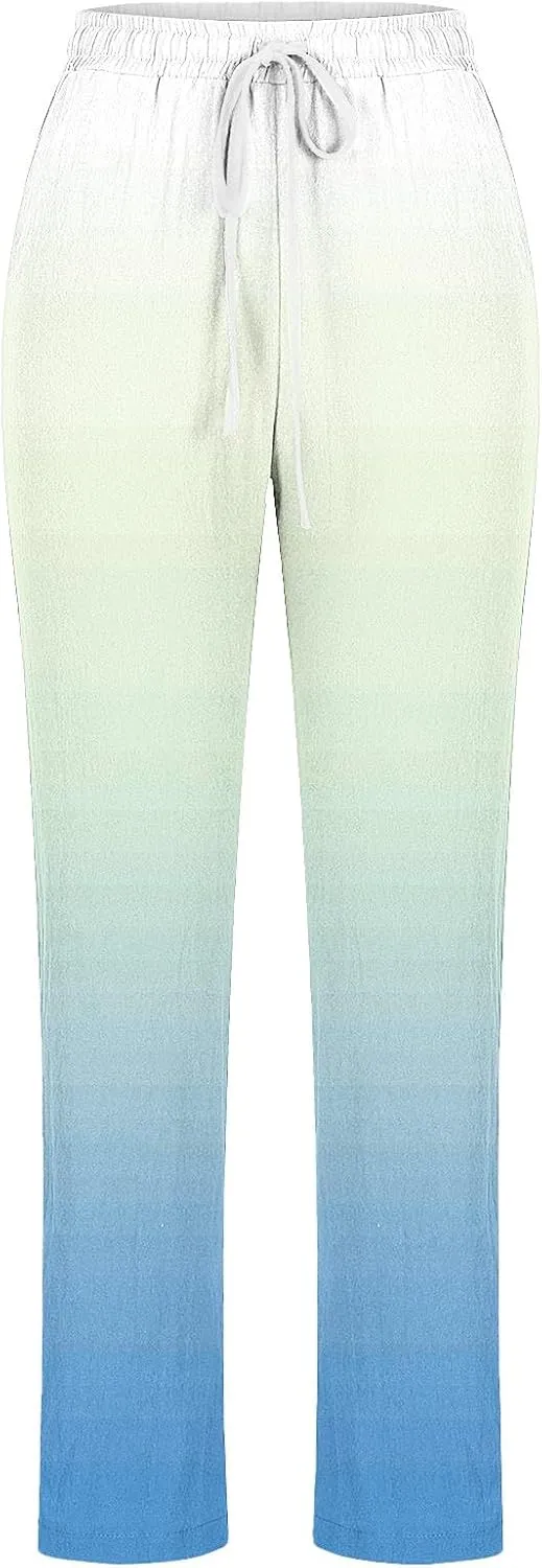 Women's Trousers Gradient Color Casual Comfy Pants Straight Leg Elastic Waist Comfy Pants Stylish Lounge Pants