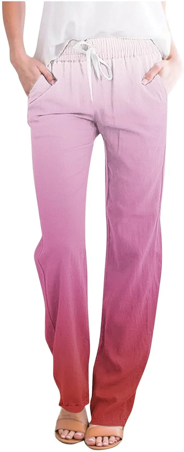 Women's Trousers Gradient Color Casual Comfy Pants Straight Leg Elastic Waist Comfy Pants Stylish Lounge Pants