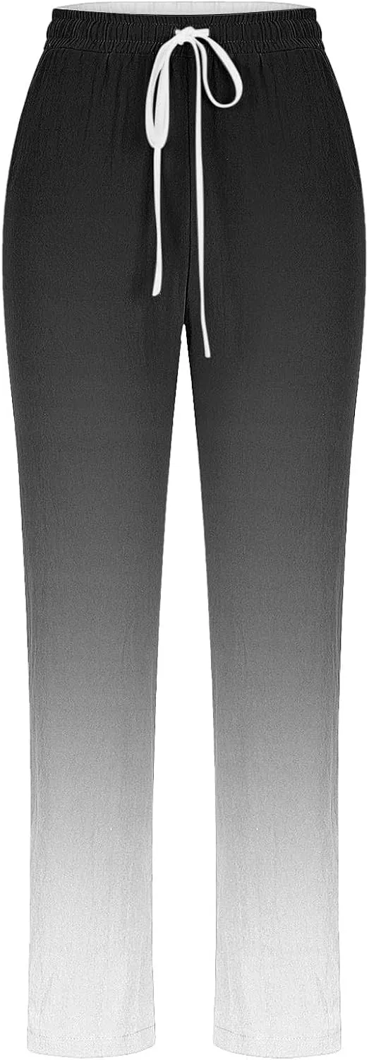 Women's Trousers Gradient Color Casual Comfy Pants Straight Leg Elastic Waist Comfy Pants Stylish Lounge Pants
