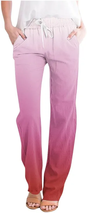 Women's Trousers Gradient Color Casual Comfy Pants Straight Leg Elastic Waist Comfy Pants Stylish Lounge Pants