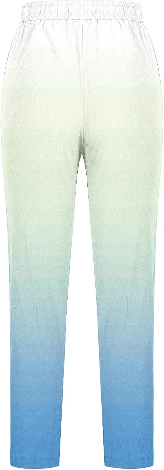 Women's Trousers Gradient Color Casual Comfy Pants Straight Leg Elastic Waist Comfy Pants Stylish Lounge Pants