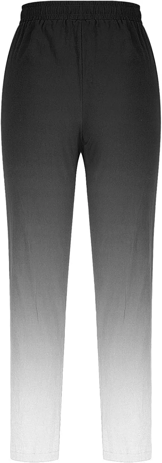 Women's Trousers Gradient Color Casual Comfy Pants Straight Leg Elastic Waist Comfy Pants Stylish Lounge Pants