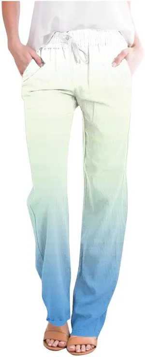 Women's Trousers Gradient Color Casual Comfy Pants Straight Leg Elastic Waist Comfy Pants Stylish Lounge Pants