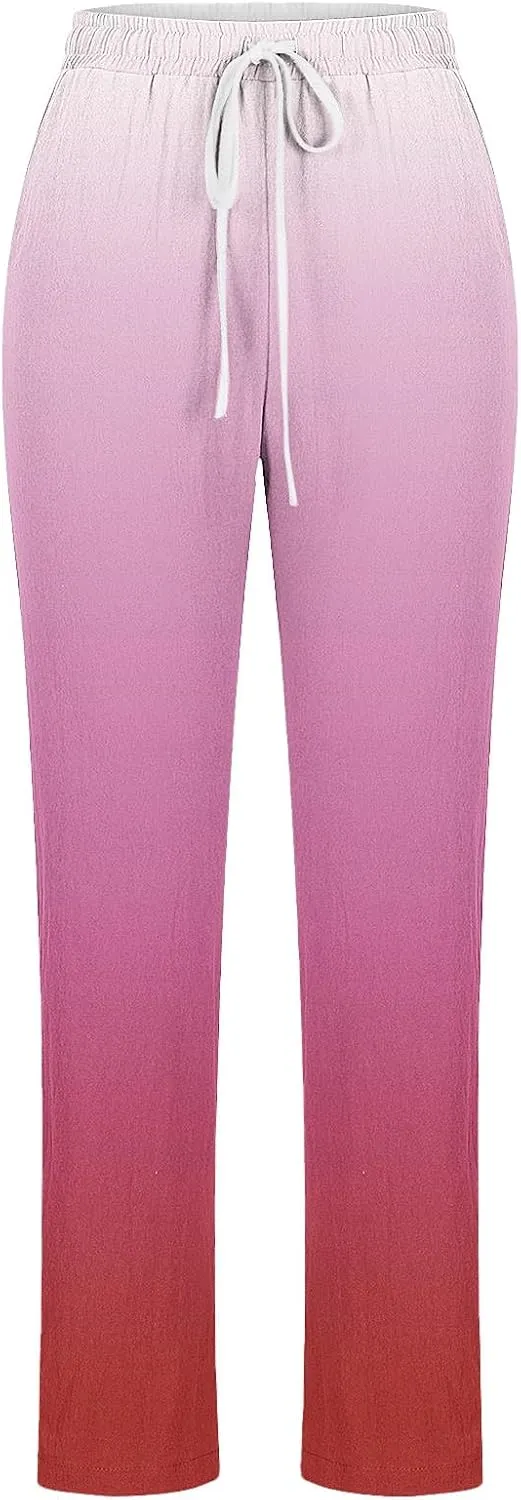 Women's Trousers Gradient Color Casual Comfy Pants Straight Leg Elastic Waist Comfy Pants Stylish Lounge Pants