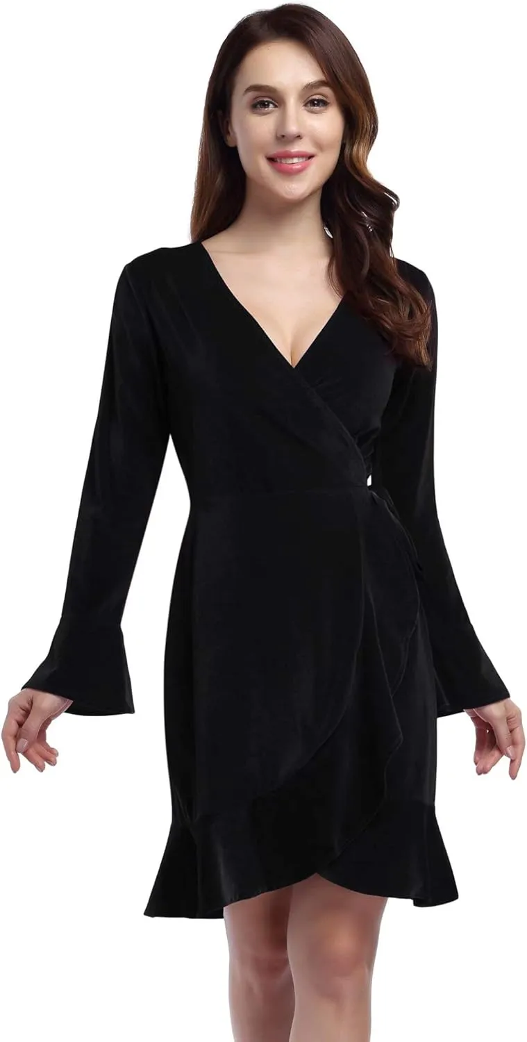 Women's V Neck Velvet Formal Elegant Evening Party Mini Dress