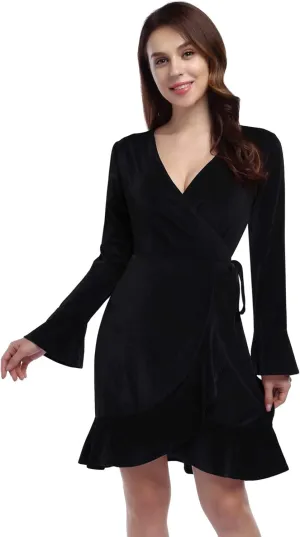 Women's V Neck Velvet Formal Elegant Evening Party Mini Dress
