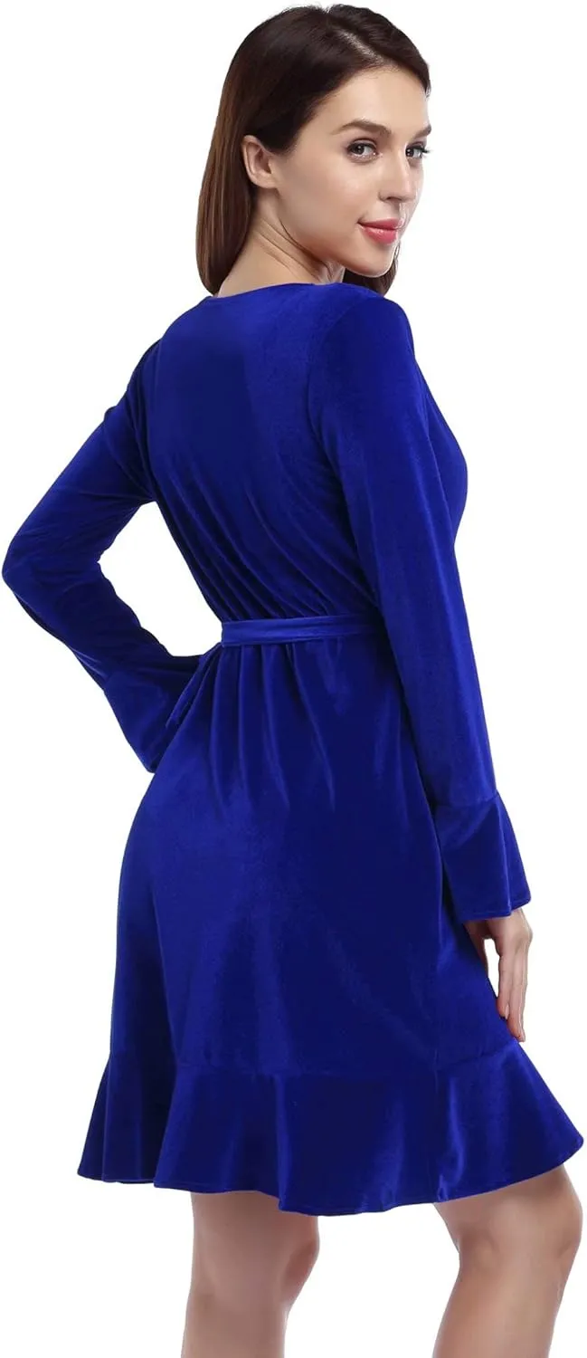 Women's V Neck Velvet Formal Elegant Evening Party Mini Dress