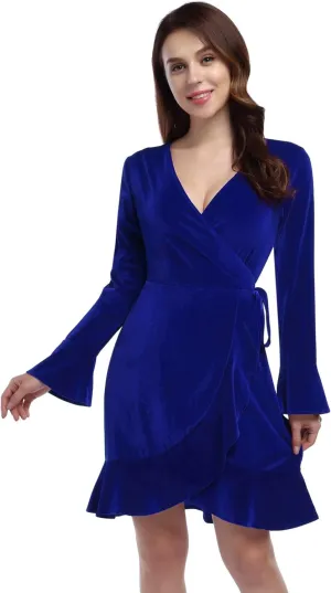 Women's V Neck Velvet Formal Elegant Evening Party Mini Dress