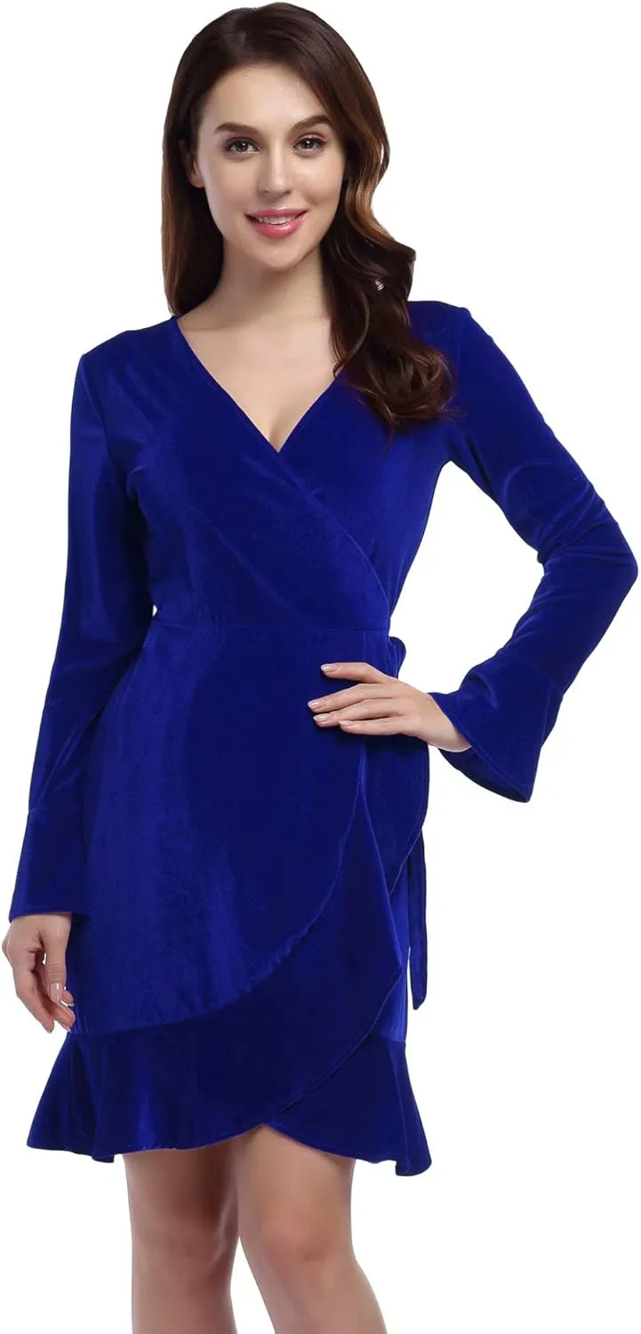 Women's V Neck Velvet Formal Elegant Evening Party Mini Dress