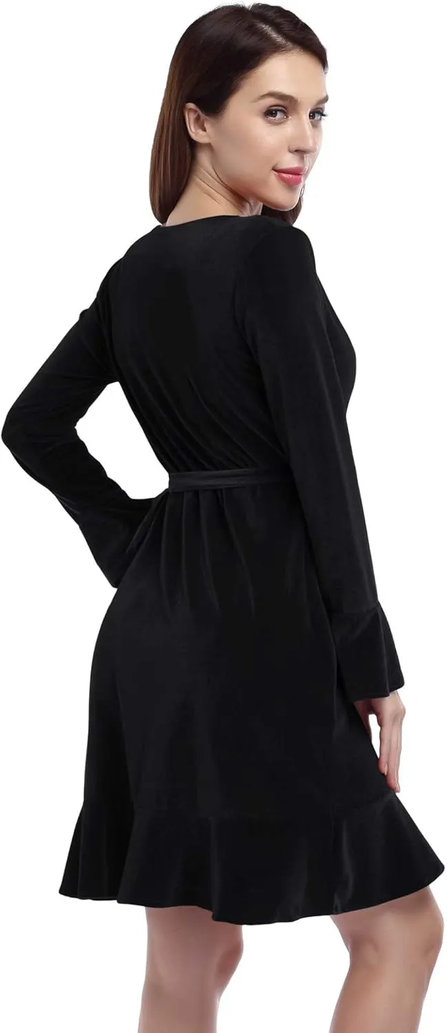 Women's V Neck Velvet Formal Elegant Evening Party Mini Dress