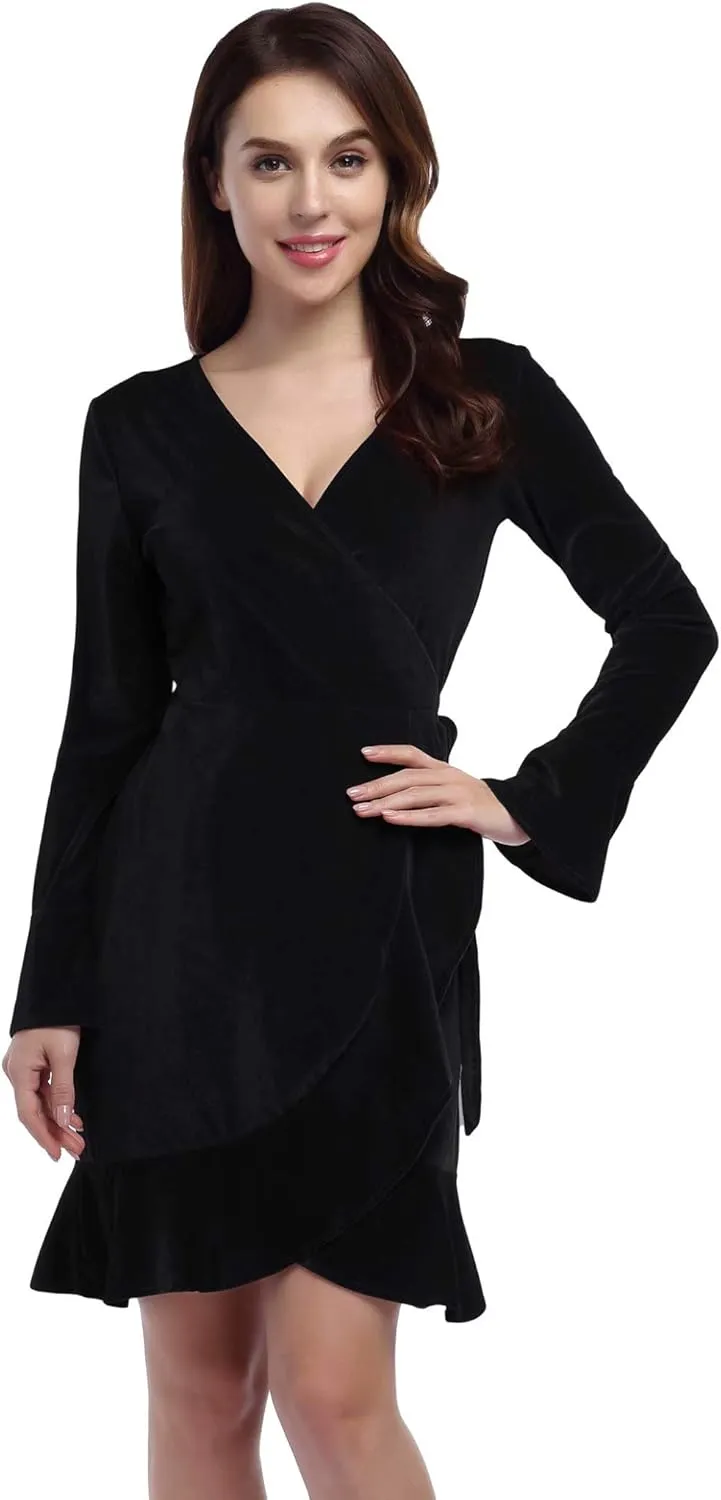 Women's V Neck Velvet Formal Elegant Evening Party Mini Dress