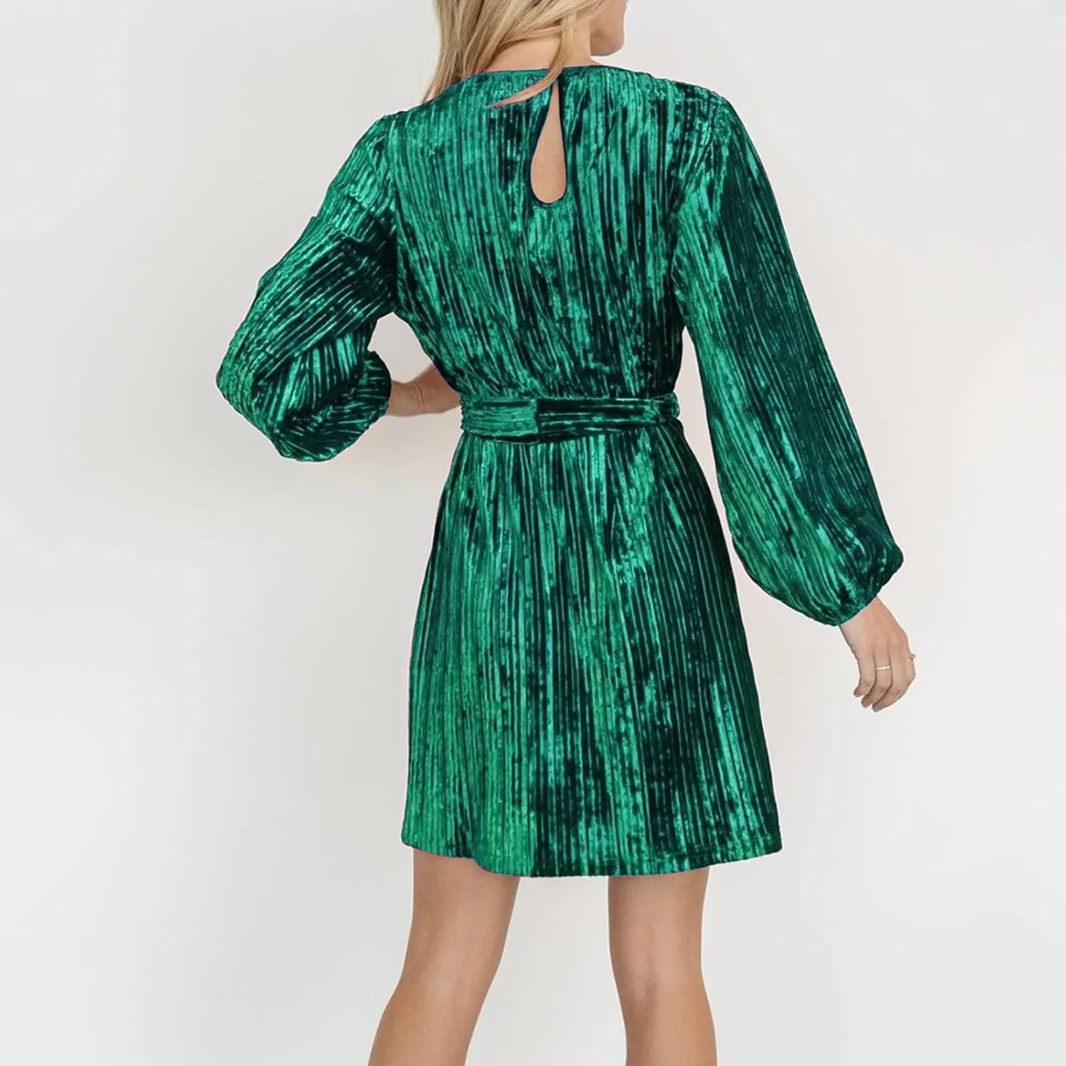 Women's Velvet Dress Long Puff Sleeve Cocktail Party Semi-Formal Fit and Flare Church Wedding Guest Work Dresses