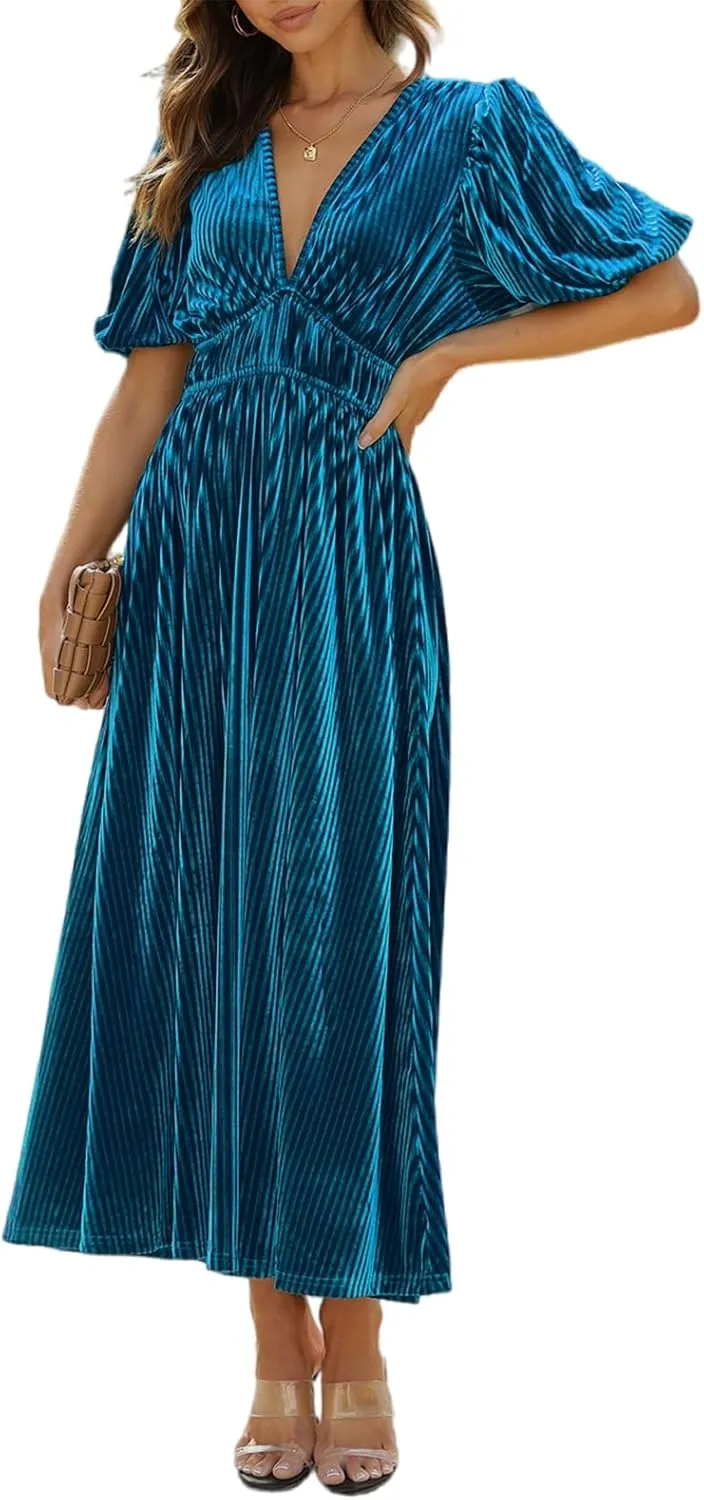 Women's Velvet Maxi Dress Formal Dresses for Wedding Guest Dress