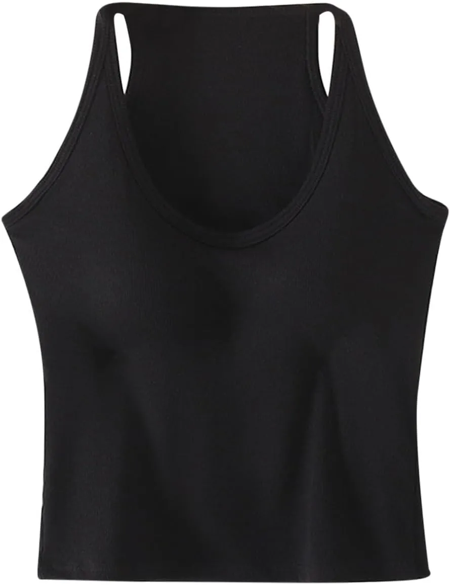 Workout Crop Tops for Women Longline Sports Bras Racerback Ribbed Tank Top with Built in Bra Yoga Athletic Shirts