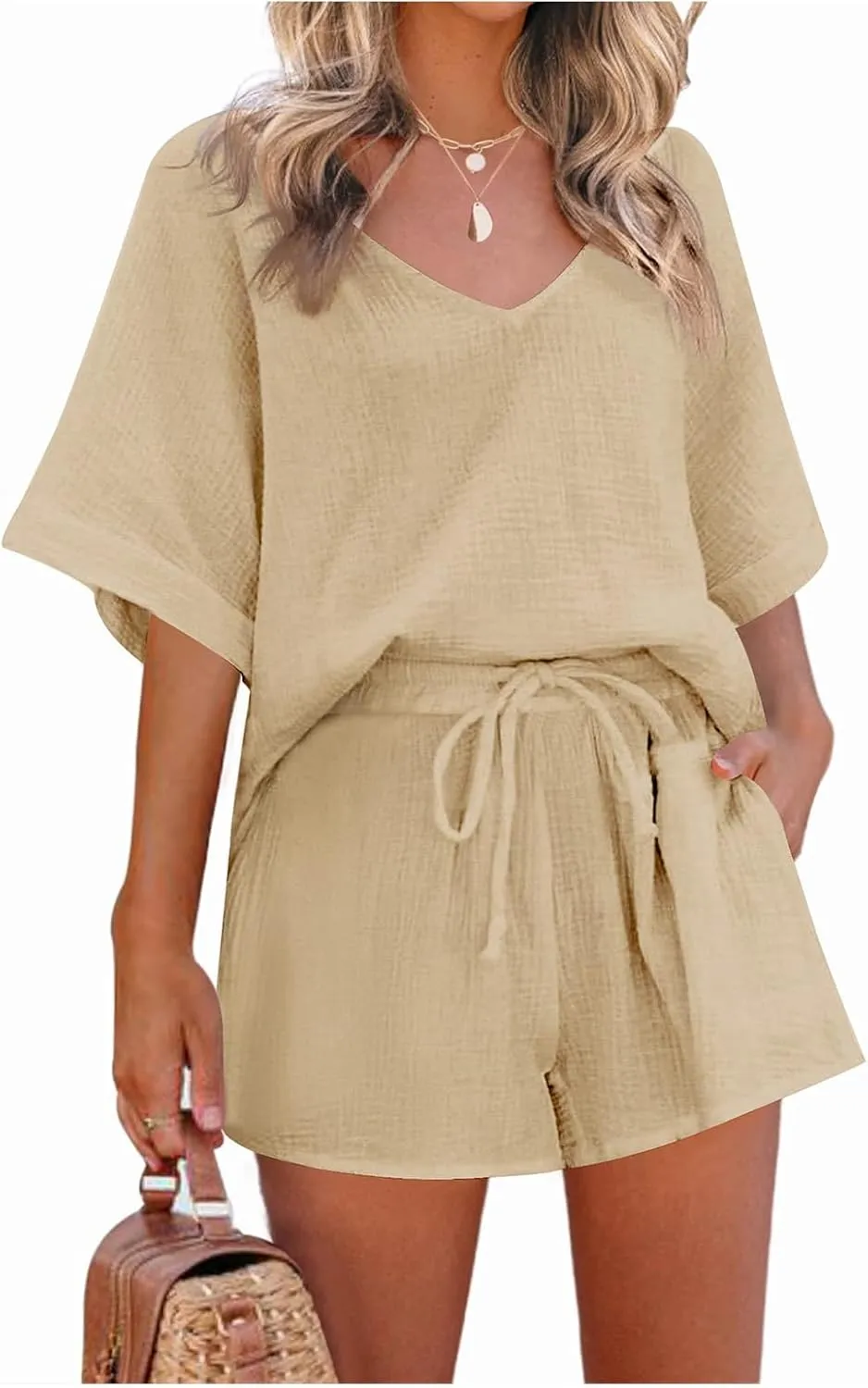 Workout Sets for Women Plus Size Outfits Cotton Linen V Neck Short Sleeve Tops Loose Fit Shorts Set Summer Outfits