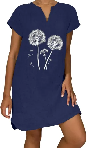 Xiaojmake Linen Dress for Women 2025 Summer Dresses V Neck Short Sleeve Sundress Plus Size Vacation Mini Beach Boho Dress
