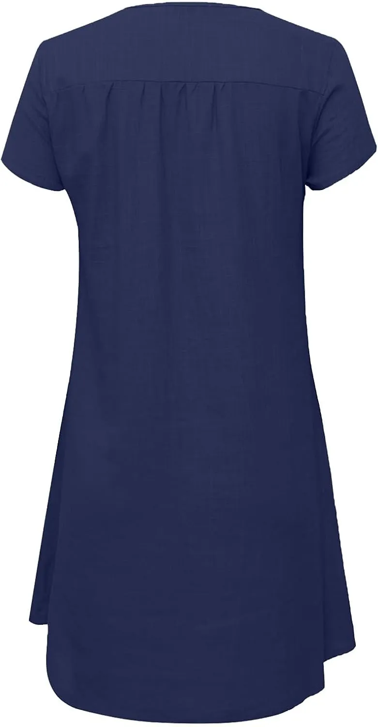 Xiaojmake Linen Dress for Women 2025 Summer Dresses V Neck Short Sleeve Sundress Plus Size Vacation Mini Beach Boho Dress