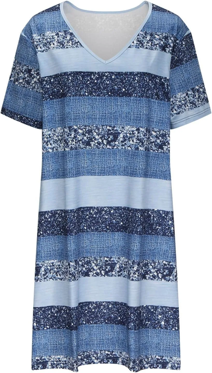 Xiaojmake Summer Dress for Women 2025 Casual Short Sleeve Sundresses T Shirt Dress Hawaiian Short Beach Dresses with Pockets