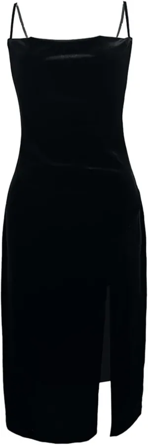 Xiaojmake Women's Sexy Velvet Spaghetti Straps Long Dress Ruched Bodycon Party Club Dresses Cocktail Party Dress with Slit