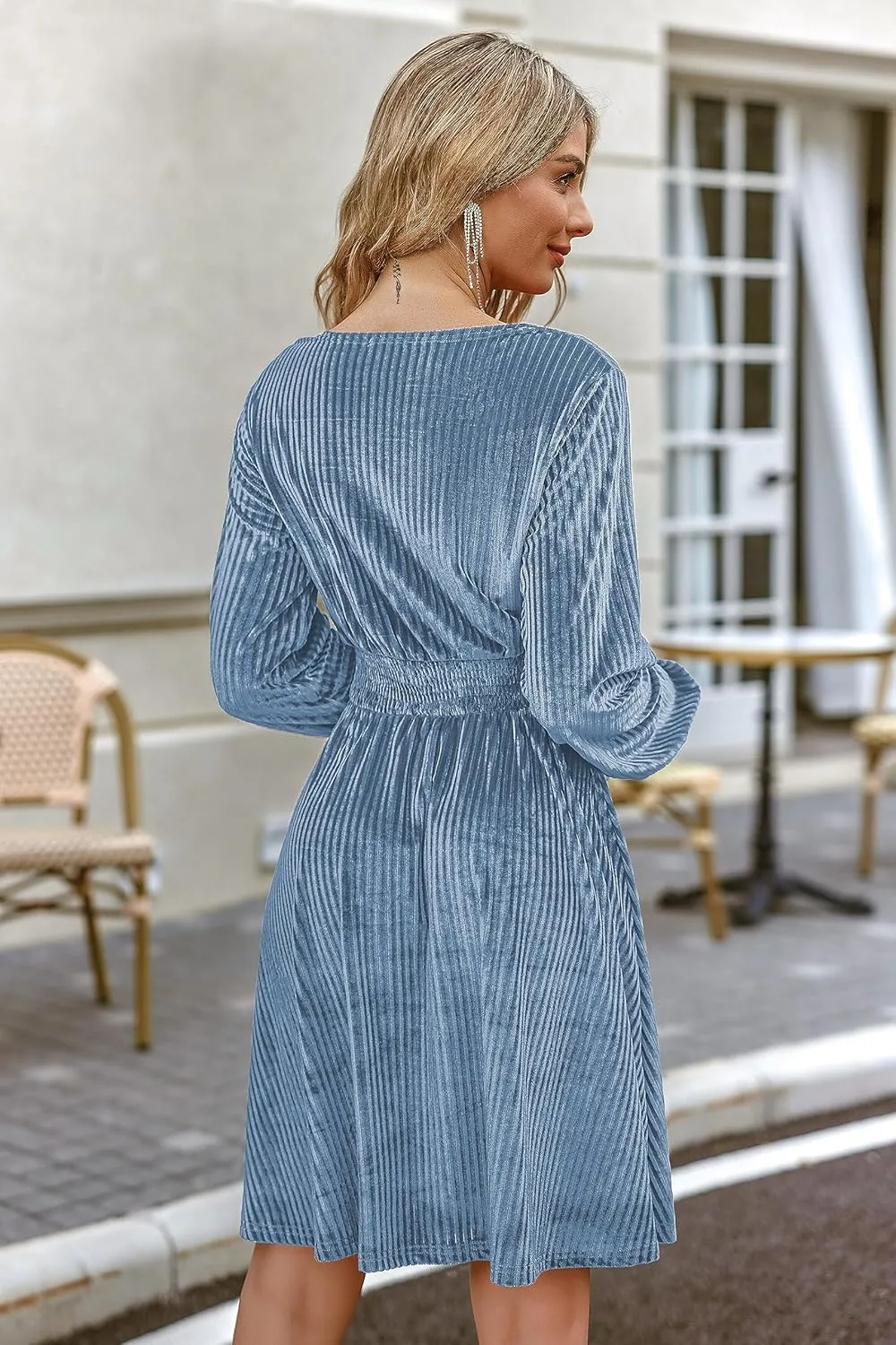 Zeagoo Womens Velvet Dress Sexy V-neck Long Sleeve Stretch Mini Party Cocktail Flared Dress