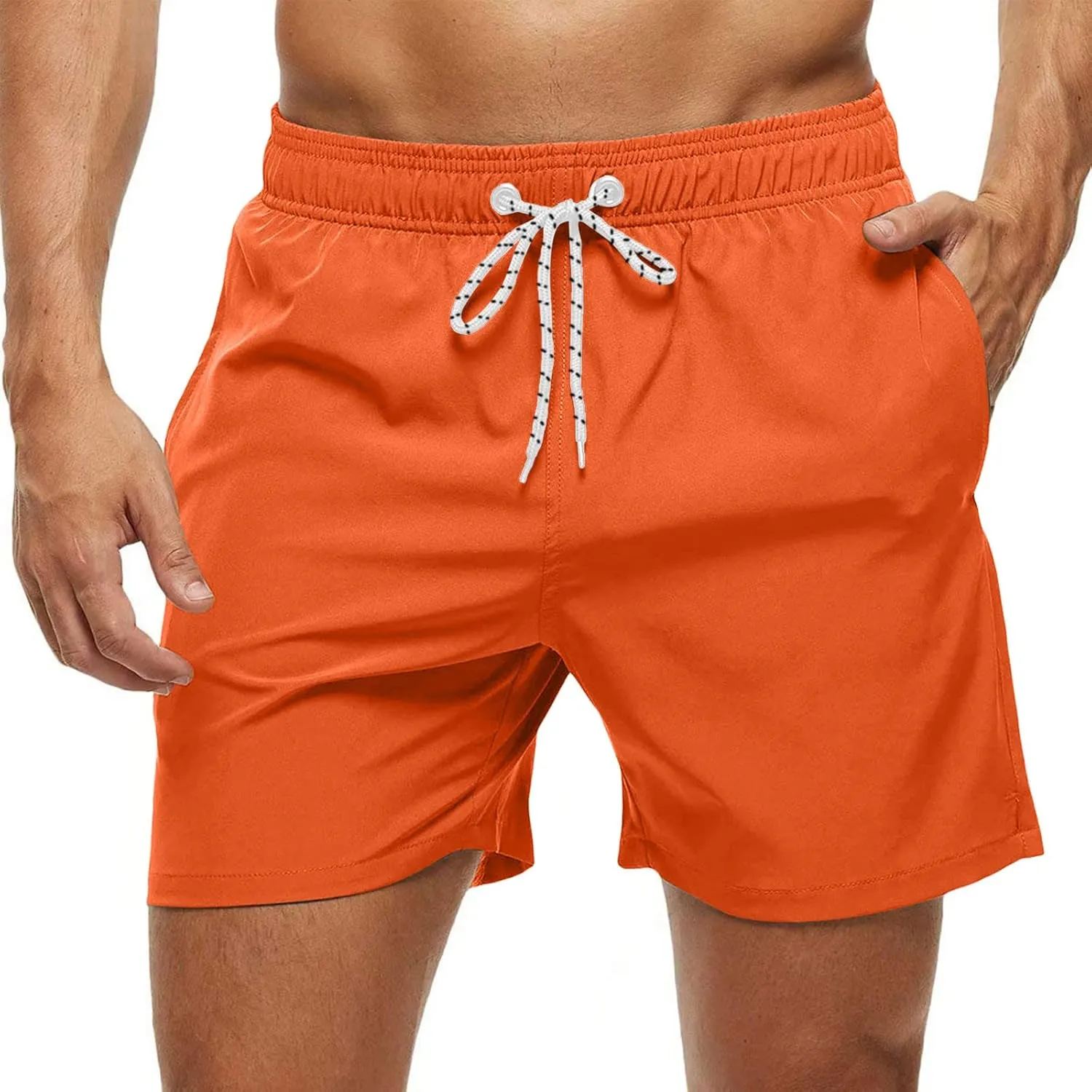 ZEFOTIM Men Swim Shorts Drawstring Quick Dry Solid Color Trunks Fashions Big and Tall Swim Suit with Pockets