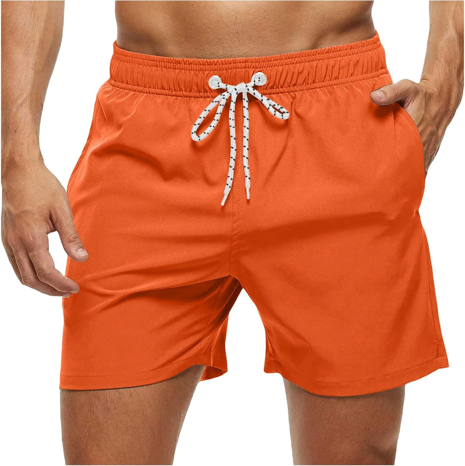 ZEFOTIM Men Swim Shorts Drawstring Quick Dry Solid Color Trunks Fashions Big and Tall Swim Suit with Pockets