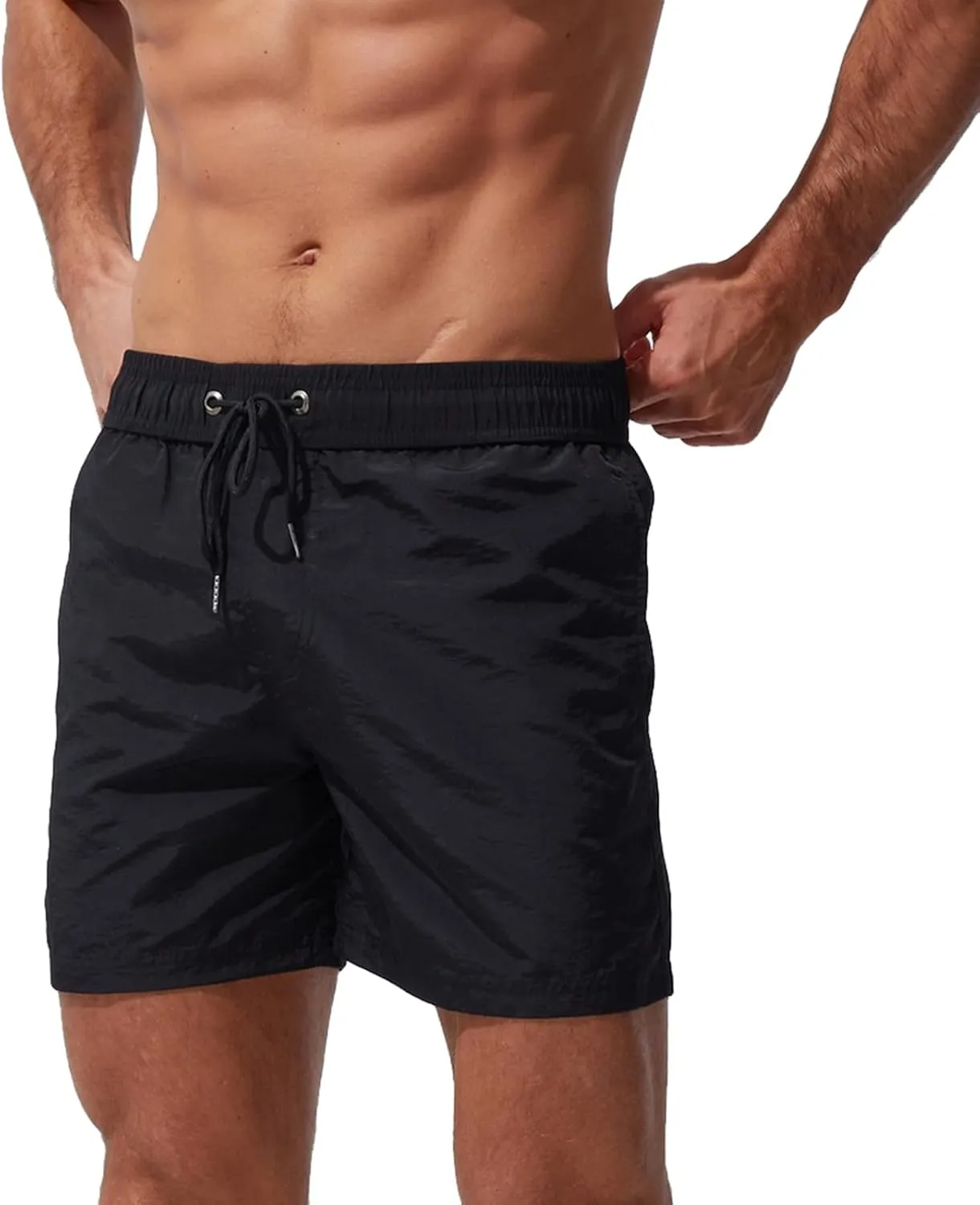ZEFOTIM Men Swim Shorts Drawstring Quick Dry Solid Color Trunks Fashions Fun Swimsuits with Pockets