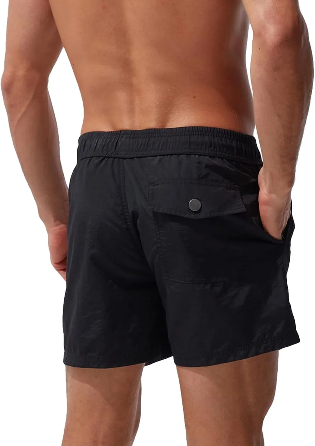ZEFOTIM Men Swim Shorts Drawstring Quick Dry Solid Color Trunks Fashions Fun Swimsuits with Pockets