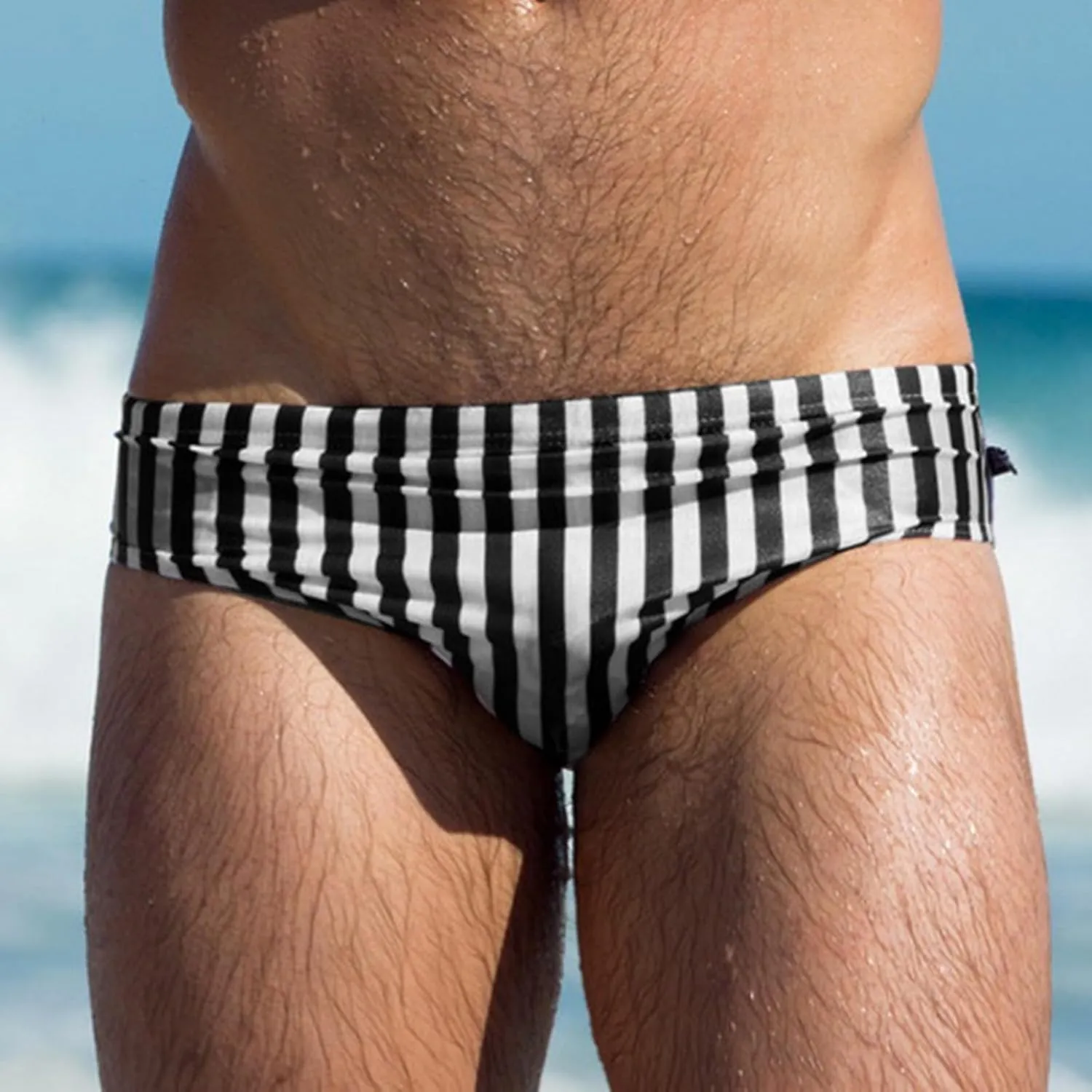 ZEFOTIM Men's Swim Briefs Quick Dry Striped Bikini Beach Big and Tall Swimsuits