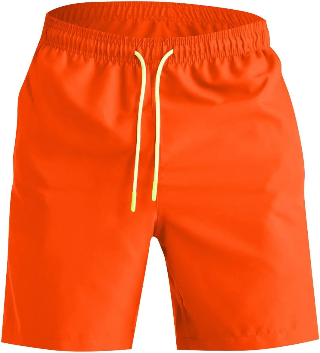 ZEFOTIM Mens Swim Shorts Drawstring Funny Solid Color Trunks Beach Big and Tall Swim Suit with Pockets