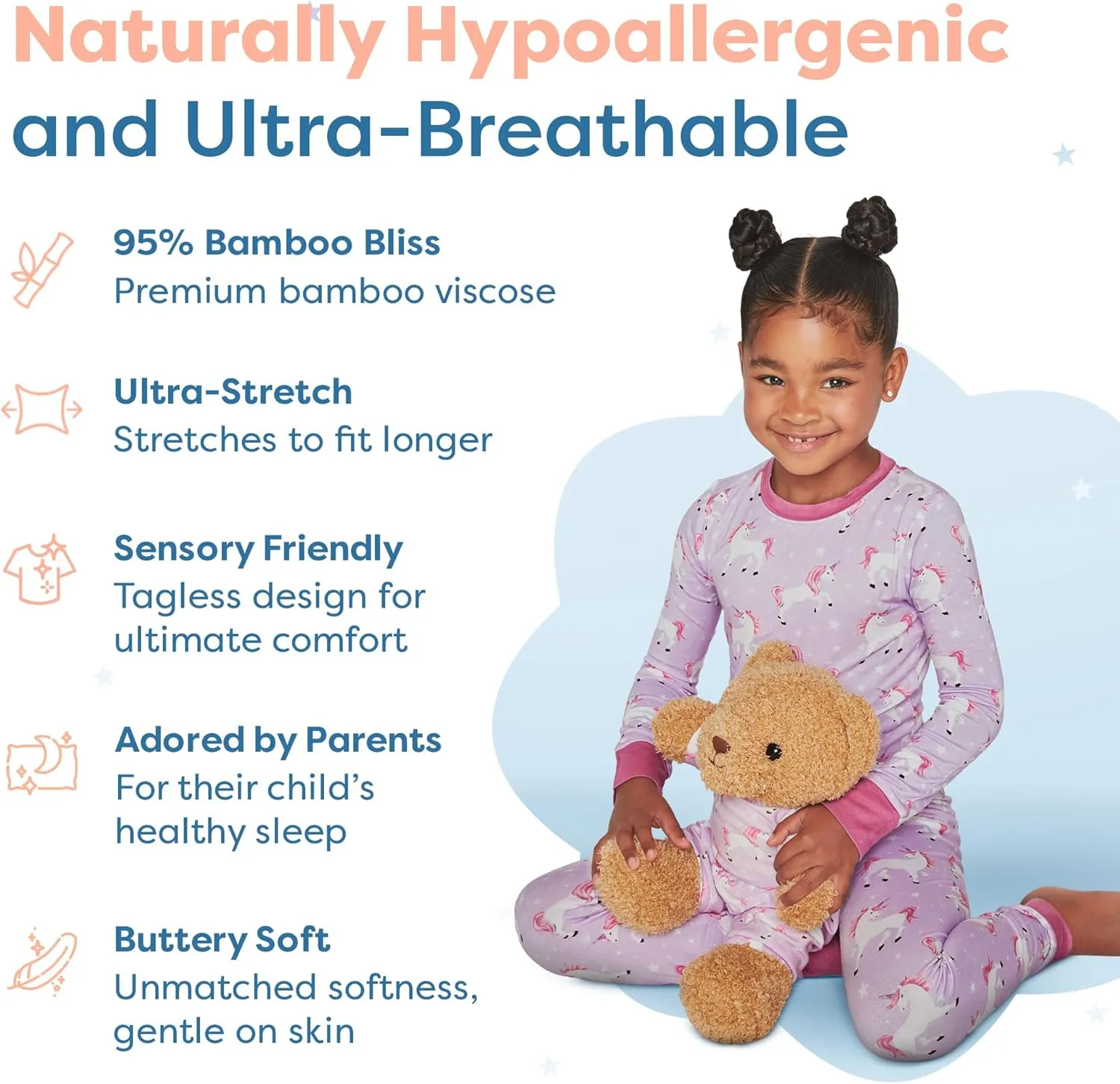 Zip N' Bear Baby Girl Soft Buttery Bamboo Viscose Pajamas Kardashian Pjs - Unicorn Utopia