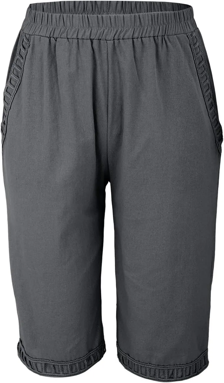 ZYXTIM Linen Shorts for Women 2025 Loose Fit Knee Length Summer Beach Bermuda Short Light Weight Casual Yoga Vacation Pants