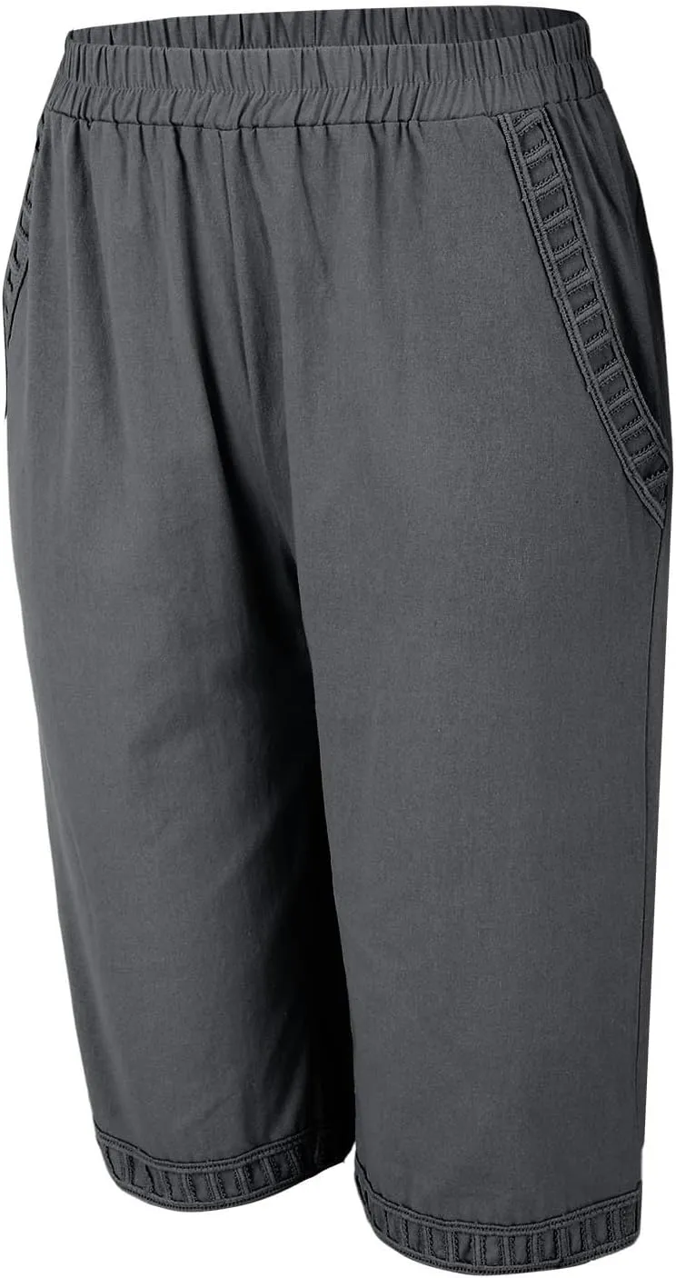 ZYXTIM Linen Shorts for Women 2025 Loose Fit Knee Length Summer Beach Bermuda Short Light Weight Casual Yoga Vacation Pants