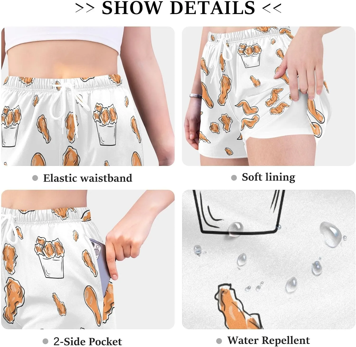 ZZKKO Chicken Wings Athletic Shorts for Women,Womens Workout Running Shorts Quick Dry with Pockets S-XXL