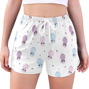 ZZKKO Cute Little Squid Athletic Shorts for Women,Womens Workout Running Shorts Quick Dry with Pockets S-XXL