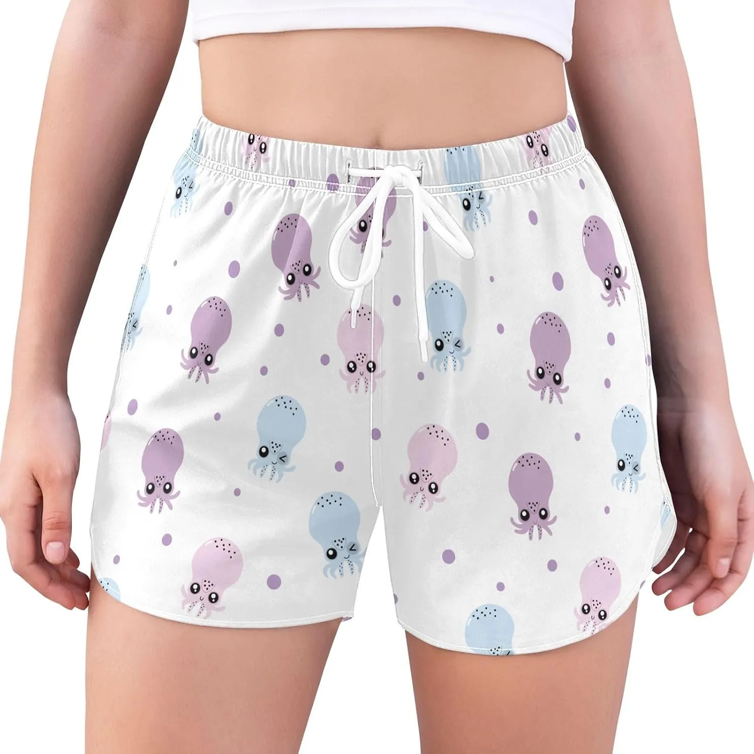 ZZKKO Cute Little Squid Athletic Shorts for Women,Womens Workout Running Shorts Quick Dry with Pockets S-XXL