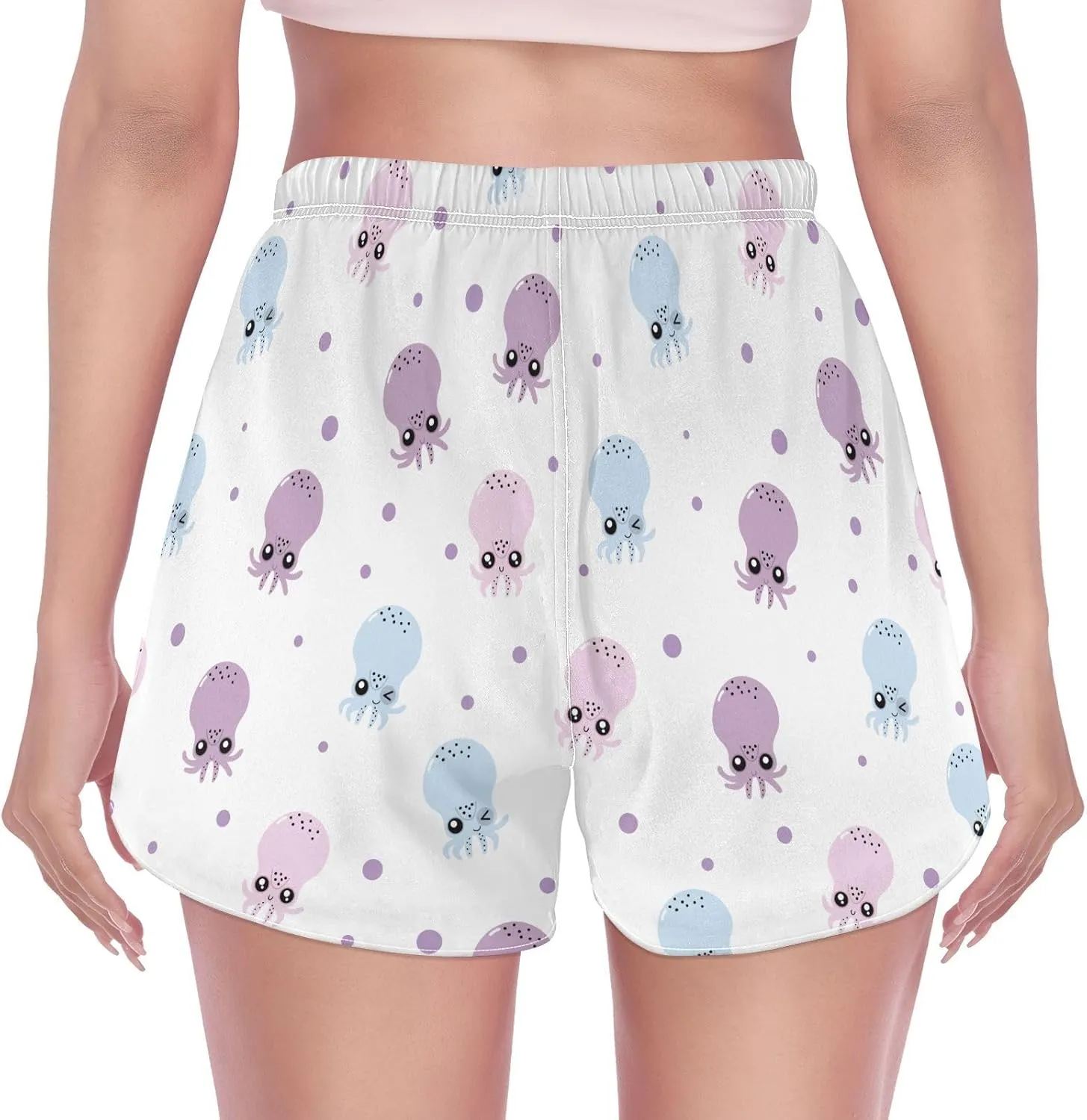 ZZKKO Cute Little Squid Athletic Shorts for Women,Womens Workout Running Shorts Quick Dry with Pockets S-XXL